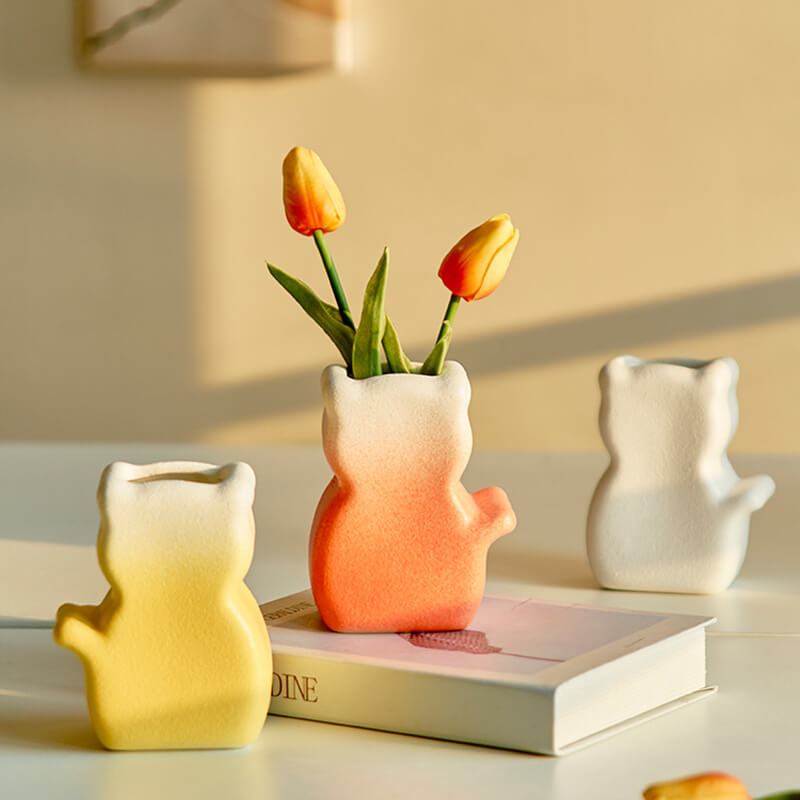 Lighteme Cute Cat Back View Ceramic Vase