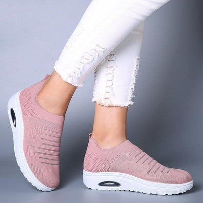Ihrtrade Women's Mesh Cushioned Slip On Platform Casual Sock Shoes