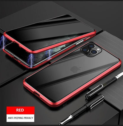 iHRtrade Anti-Peeping Privacy Magnetic Adsorption Two Side Tempered Glass Phone Case