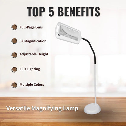 Lighteme 8X10 – Stehlampe mit ganzseitiger Vergrößerung – Freihändige Lupe mit hellem LED-Licht zum Lesen – Flexibler Schwanenhals hält die Position 