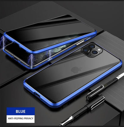 iHRtrade Anti-Peeping Privacy Magnetic Adsorption Two Side Tempered Glass Phone Case