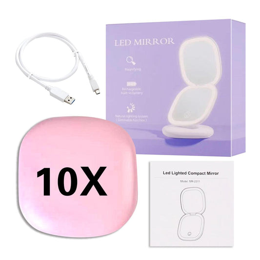 Lighteme Mini LED Kosmetikspiegel mit 10-facher Vergrößerung und verschiedenen Lichteinstellungen, über USB aufladbar