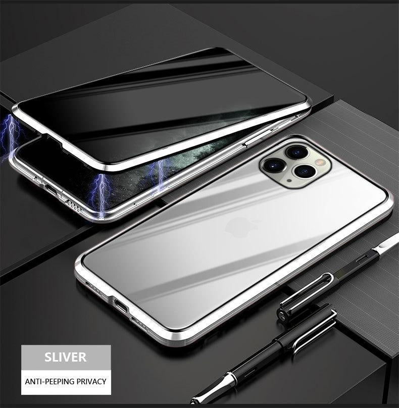 iHRtrade Anti-Peeping Privacy Magnetic Adsorption Two Side Tempered Glass Phone Case