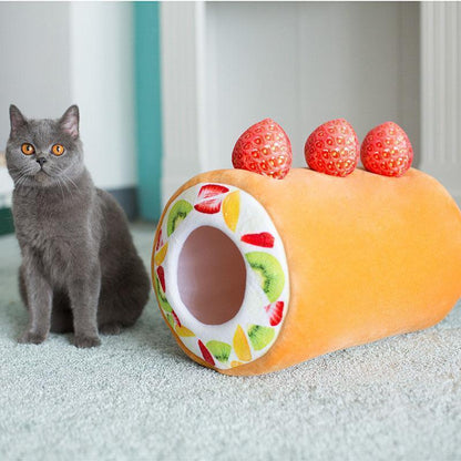 Lit en peluche extra Lighteme pour chat en forme de rouleau de fruits