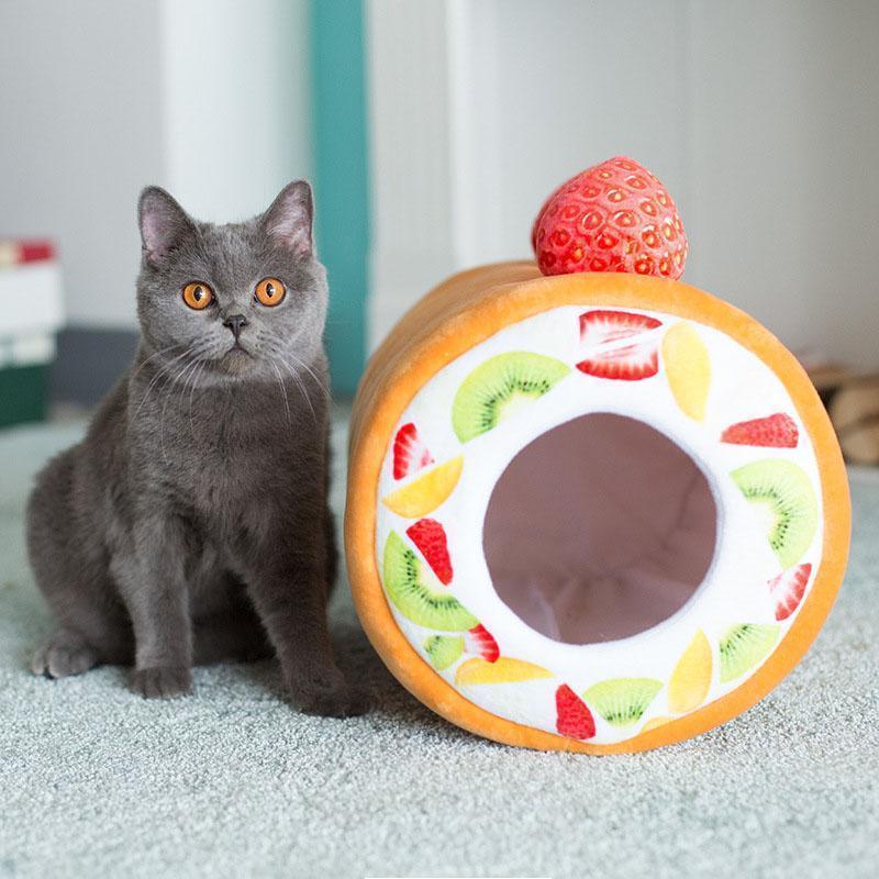Lit en peluche extra Lighteme pour chat en forme de rouleau de fruits