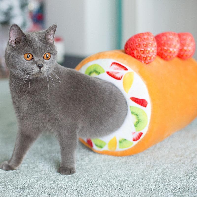 Lit en peluche extra Lighteme pour chat en forme de rouleau de fruits