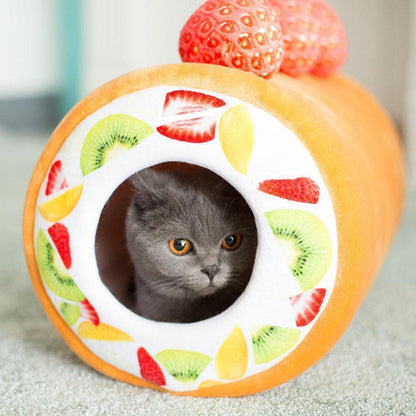 Lit en peluche extra Lighteme pour chat en forme de rouleau de fruits