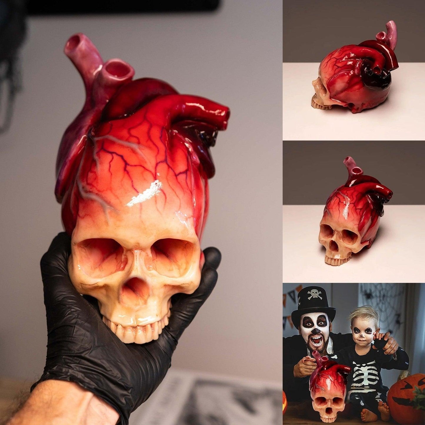 Lighteme Realistische Halloween-Totenkopfskulptur in Herzform