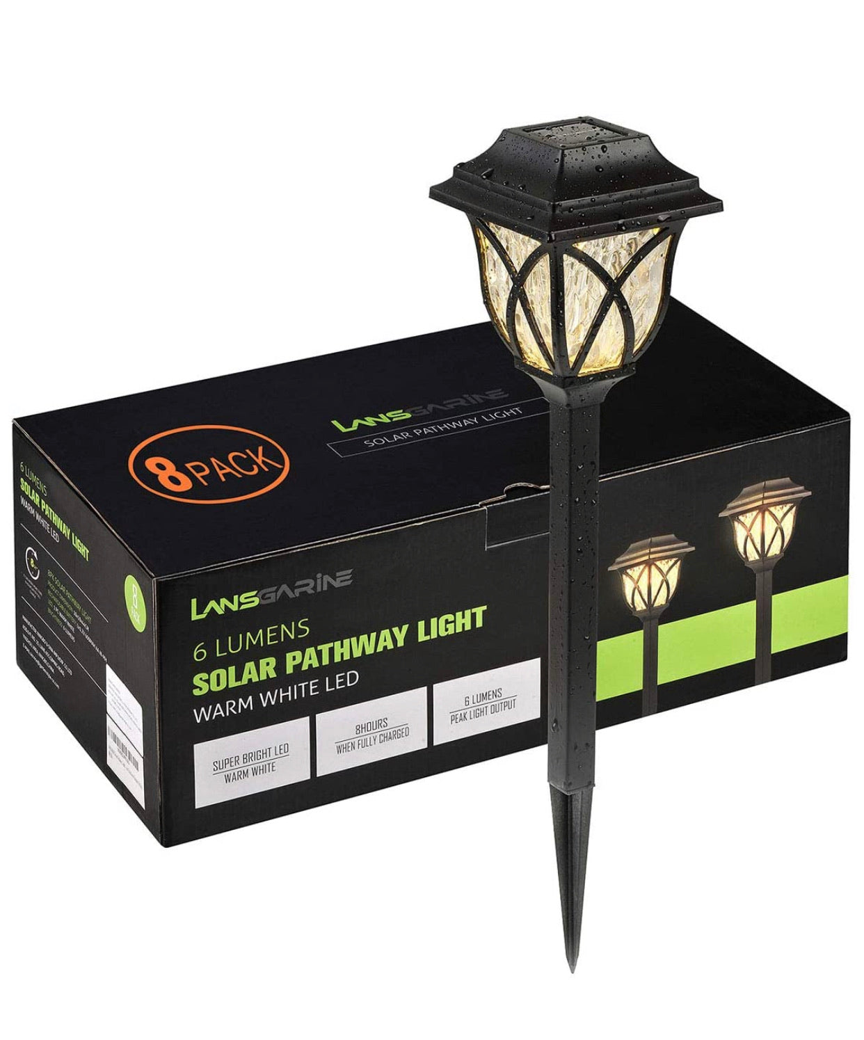 Lighteme 8 Pack Solar LED Lights,Large Rotating Outdoor Pathway Up To 10 Lumen