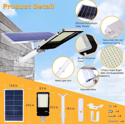 Lighteme 1000W Commercial Solar Street Light Outdoor 100000 Lumens Dusk to Dawn Solar with Remote Control