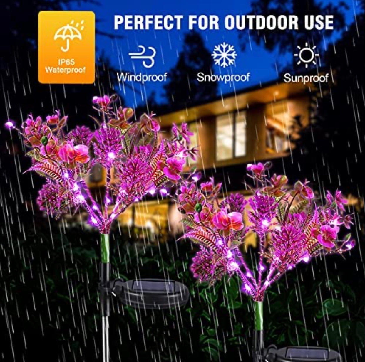 2 Pack - Lighteme Solar Powered Phalaenopsis Flowers Lights Design, Waterproof