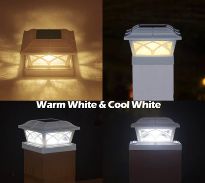 Lighteme Solar Post Cap Lights Outdoor Glass 2 Modes 8 LEDs for 4x4 5x5 6x6 Posts Fence Deck Patio Decoration Warm White/Cool White (2 Pack)