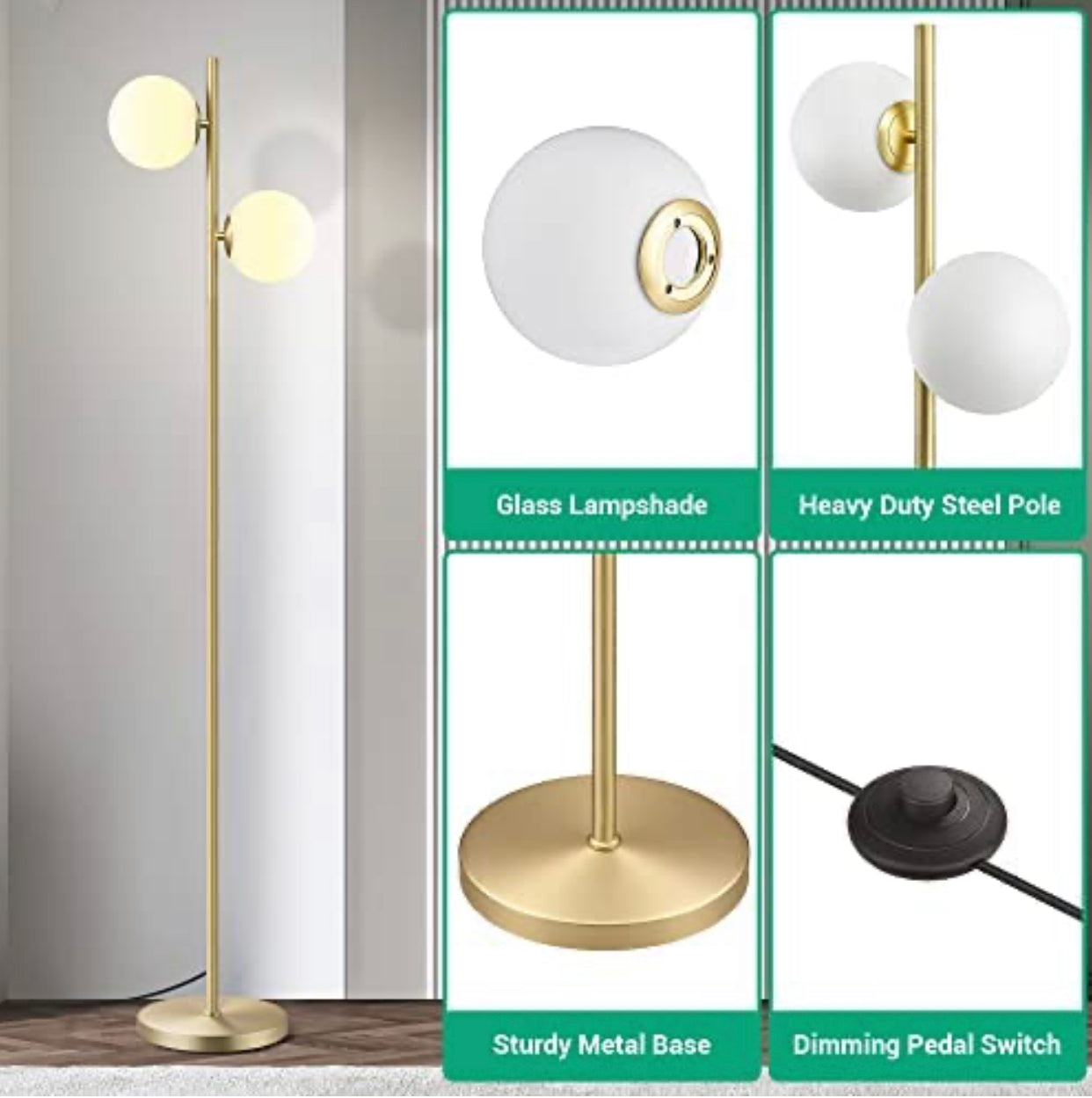 Lighteme Moderne Globe Stehlampe, dimmbare Mid Century Stehlampen