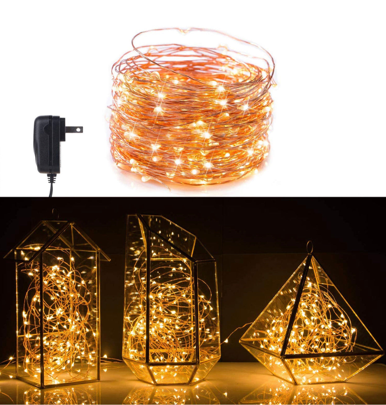 2PK Lighteme Solar String Lights Outdoor Copper Wire, Waterproof Solar Fairy Lights with 8 Lighting Modes