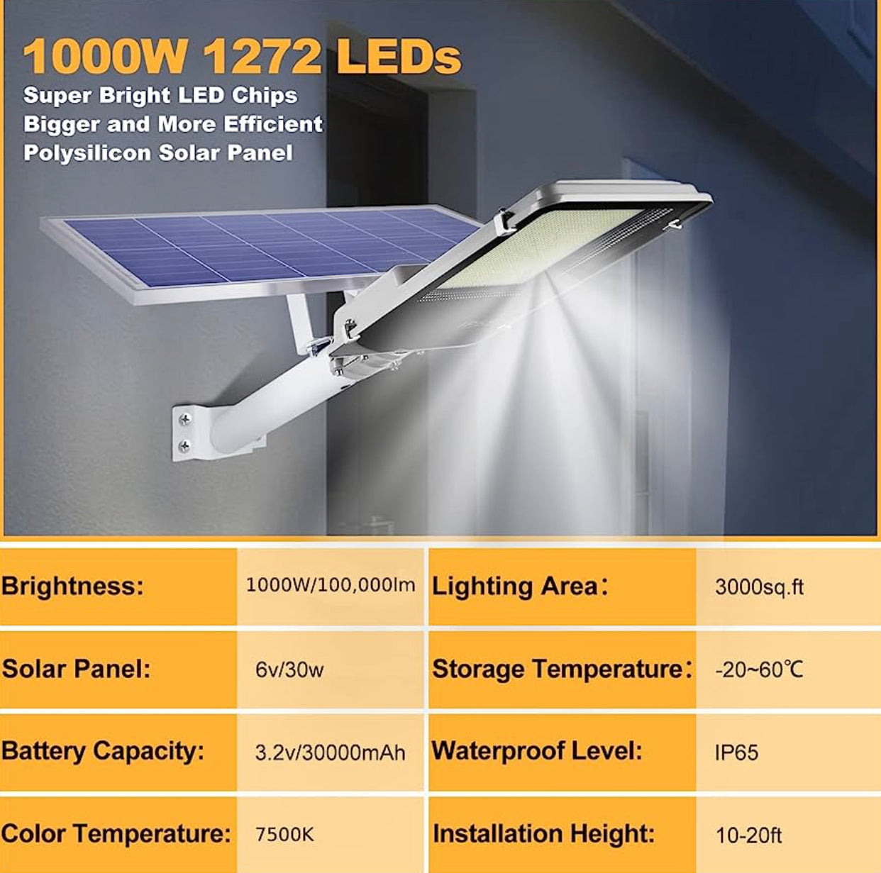 Lighteme 1000W Commercial Solar Street Light Outdoor 100000 Lumens Dusk to Dawn Solar with Remote Control
