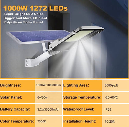 Lighteme 1000W Commercial Solar Street Light Outdoor 100000 Lumens Dusk to Dawn Solar with Remote Control