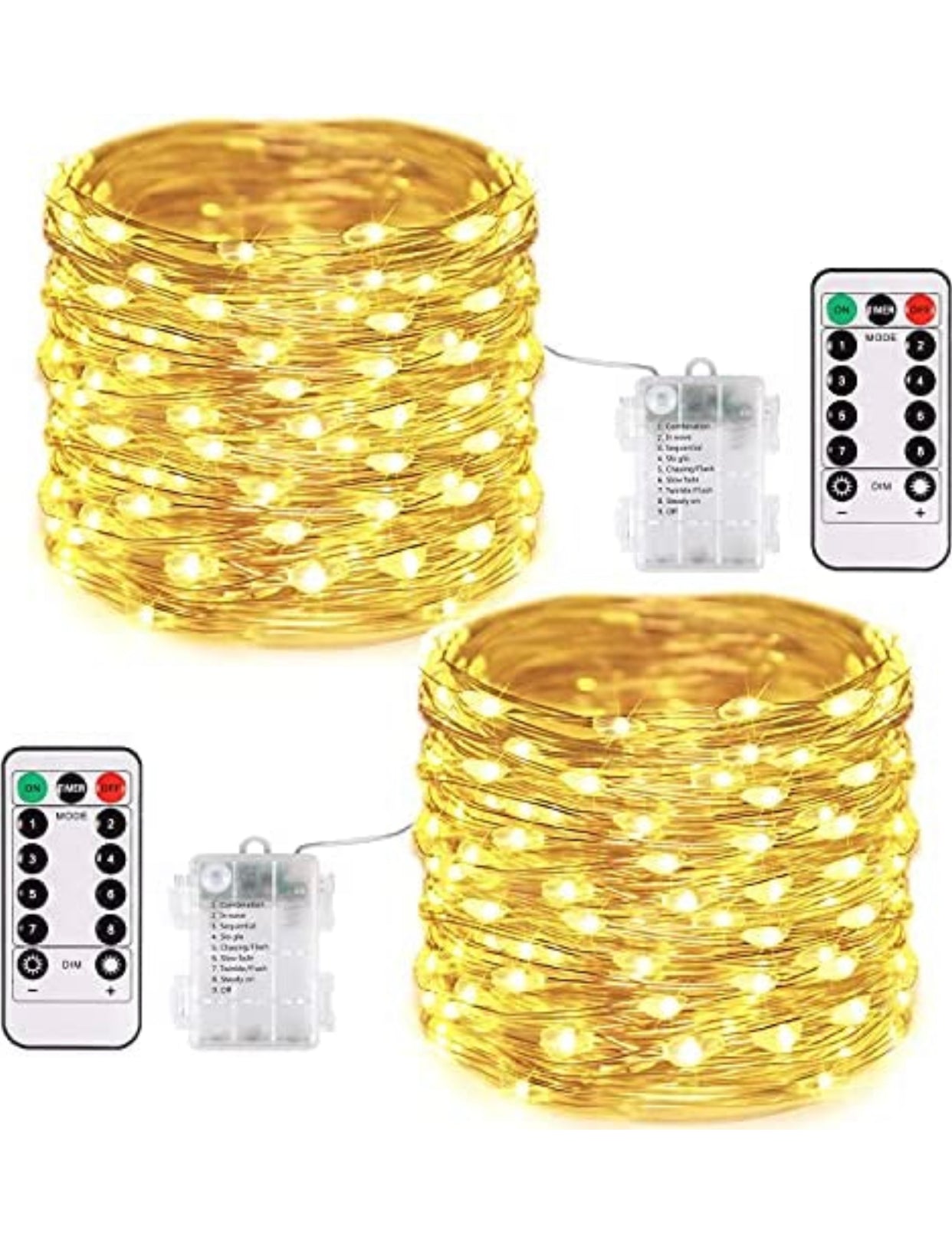 2PK Lighteme Solar String Lights Outdoor Copper Wire, Waterproof Solar Fairy Lights with 8 Lighting Modes
