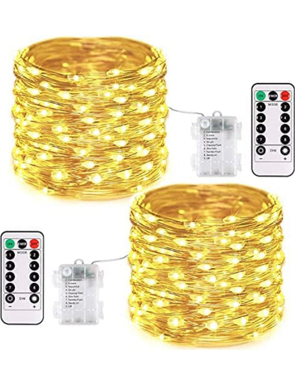 2PK Lighteme Solar String Lights Outdoor Copper Wire, Waterproof Solar Fairy Lights with 8 Lighting Modes