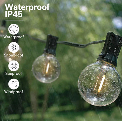 Lighteme 27 Ft Pro - Globe Solar LED Outdoor String Lights – Waterproof, G40 Retro Edison Filament Bulbs -Warm White