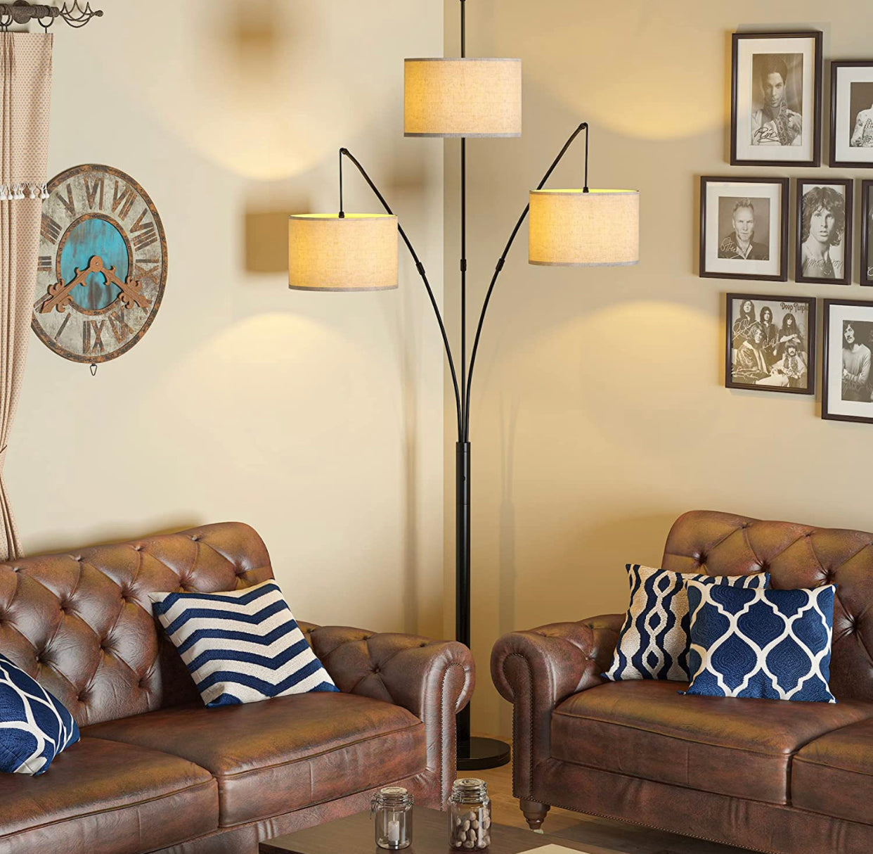 Lighteme Modern Arc Floor Lamp w/ Marble Base -- 3 Lights Hanging Over The Couch from Behind - Multi Head Arching Tree Lamp -Oil Rubbed Bronze
