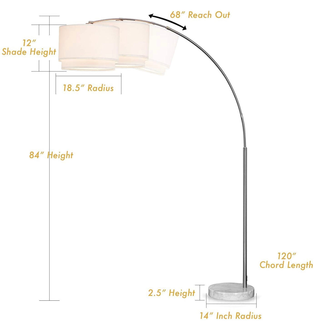 Lighteme Arc Floor Lamp with Unique Hanging Drum - Arching Over The Couch