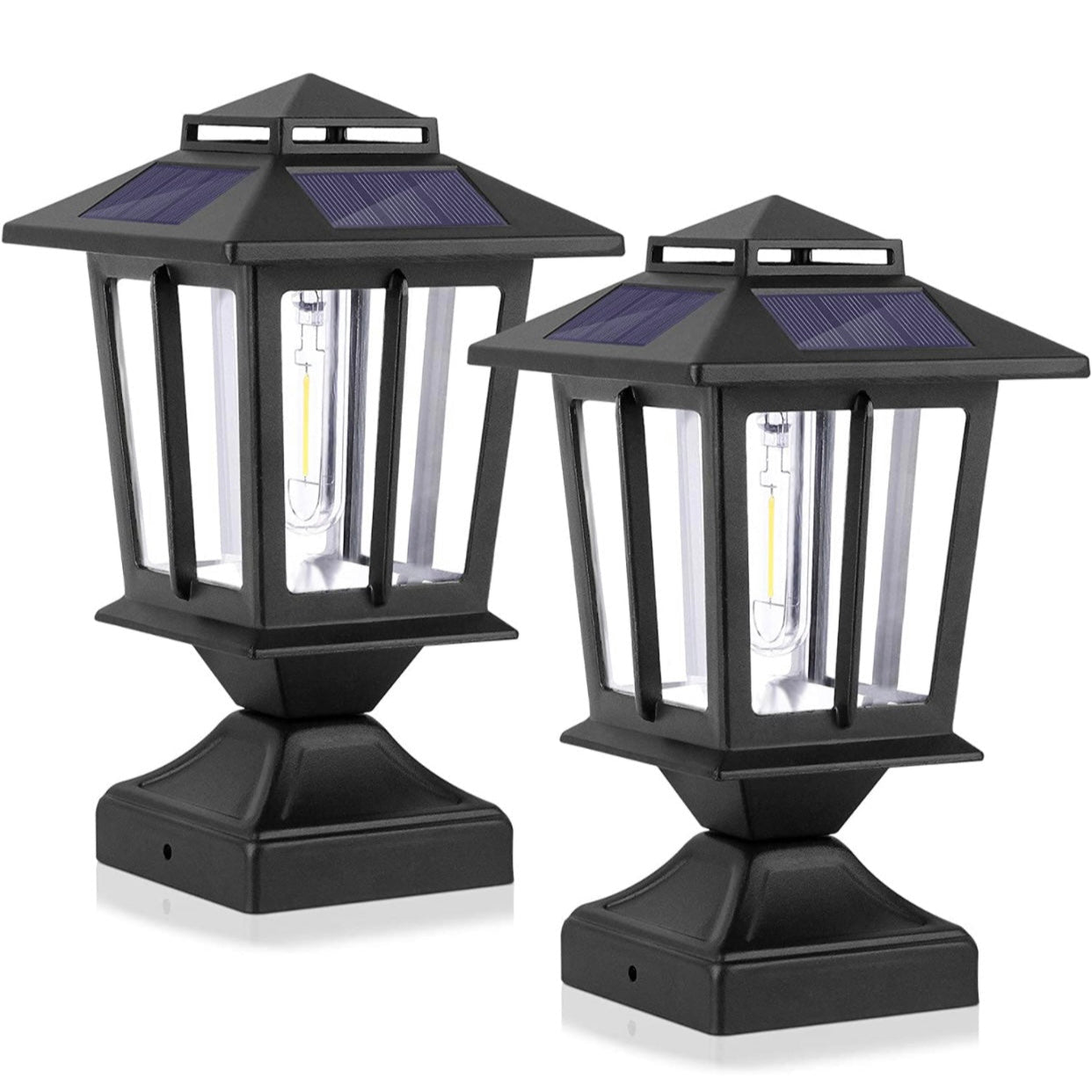 Lighteme Metal & Plastic Solar Post Lights 4X4 Outdoor, Waterproof Fence Post Lights 2 Pack