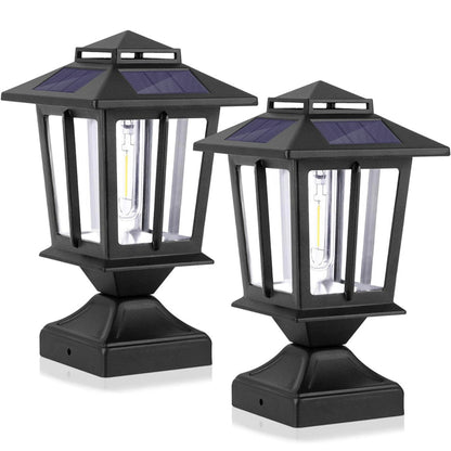 Lighteme Metal & Plastic Solar Post Lights 4X4 Outdoor, Waterproof Fence Post Lights 2 Pack