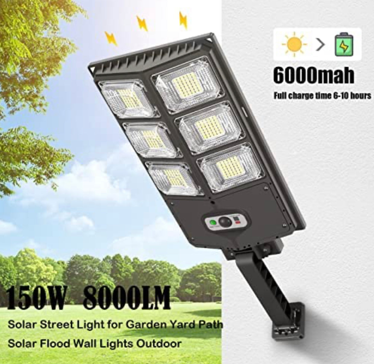Lighteme 150W Solar Lights, 3 Modes Led Solar Wall Light Motion Sensor with Remote Control, 8000LM