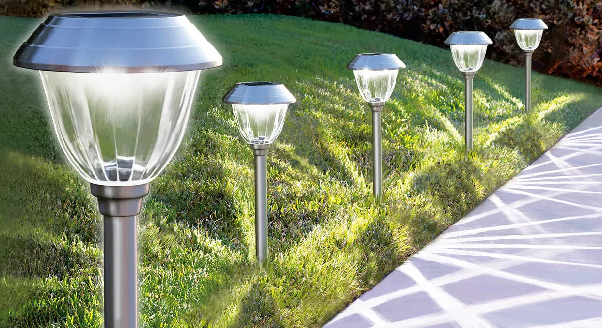 Lighteme 10 Pack Solar Pathway LED Lights Outdoor 15 Lumen-Stainless Steel
