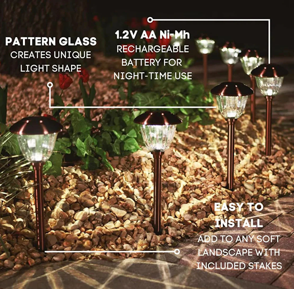 Lighteme 10 Pack Solar Pathway LED Lights Outdoor-15 Lumen