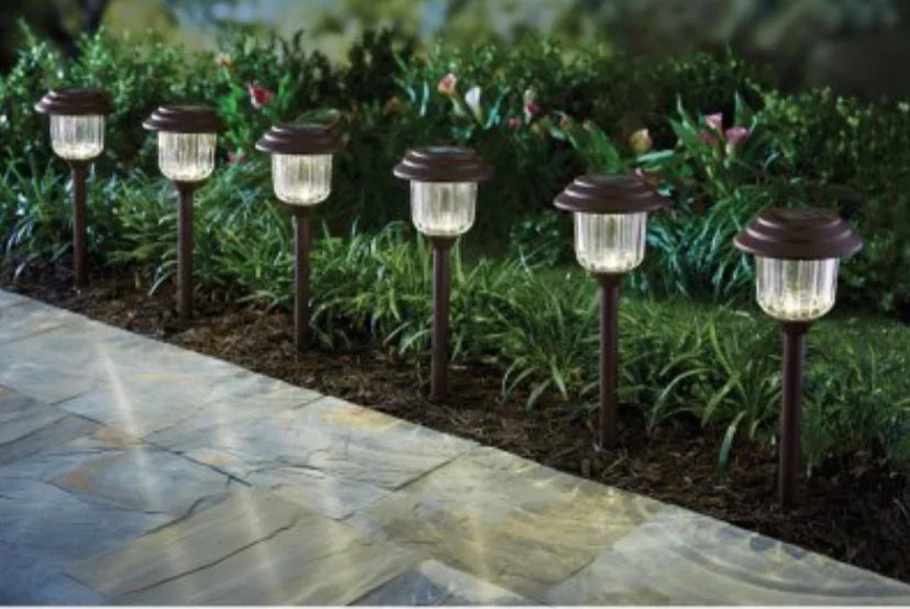 Lighteme Solar LED Pathway Lights, Stainless Steel 12 Lumens (6 Pack)