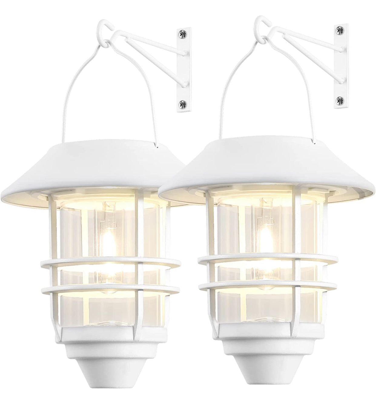 Lighteme 2 Pack Security Solar Hanging Lanterns , Wall/Porch Lights 15 Lumen Heavy Glass & Stainless