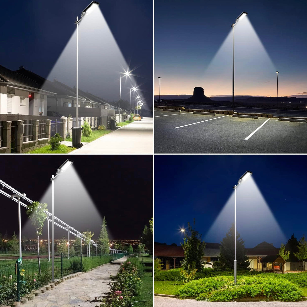 Lighteme Lot de 2 lampadaires solaires d'extérieur 1600 W 90 000 lumens, du crépuscule à l'aube, avec télécommande et détecteur de mouvement 