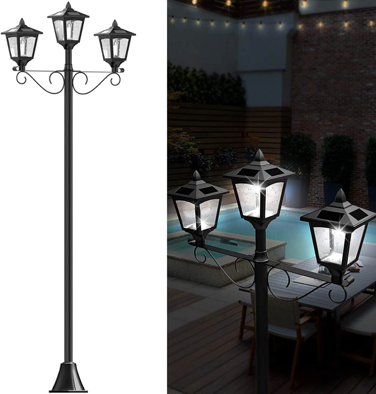 Lighteme 3 Fixture Outdoor Solar LED Lamp Post With 50 Lumen - 72Inch
