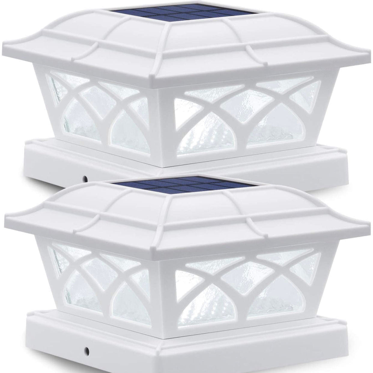 Lighteme Solar Post Cap Lights Outdoor Glass 2 Modes 8 LEDs for 4x4 5x5 6x6 Posts Fence Deck Patio Decoration Warm White/Cool White (2 Pack)
