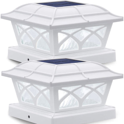 Lighteme Solar Post Cap Lights Outdoor Glass 2 Modes 8 LEDs for 4x4 5x5 6x6 Posts Fence Deck Patio Decoration Warm White/Cool White (2 Pack)