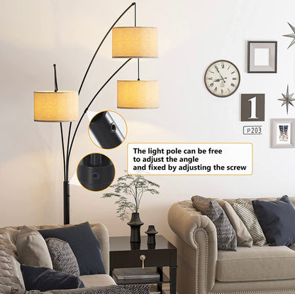 Lighteme Modern Arc Floor Lamp w/ Marble Base -- 3 Lights Hanging Over The Couch from Behind - Multi Head Arching Tree Lamp -Oil Rubbed Bronze