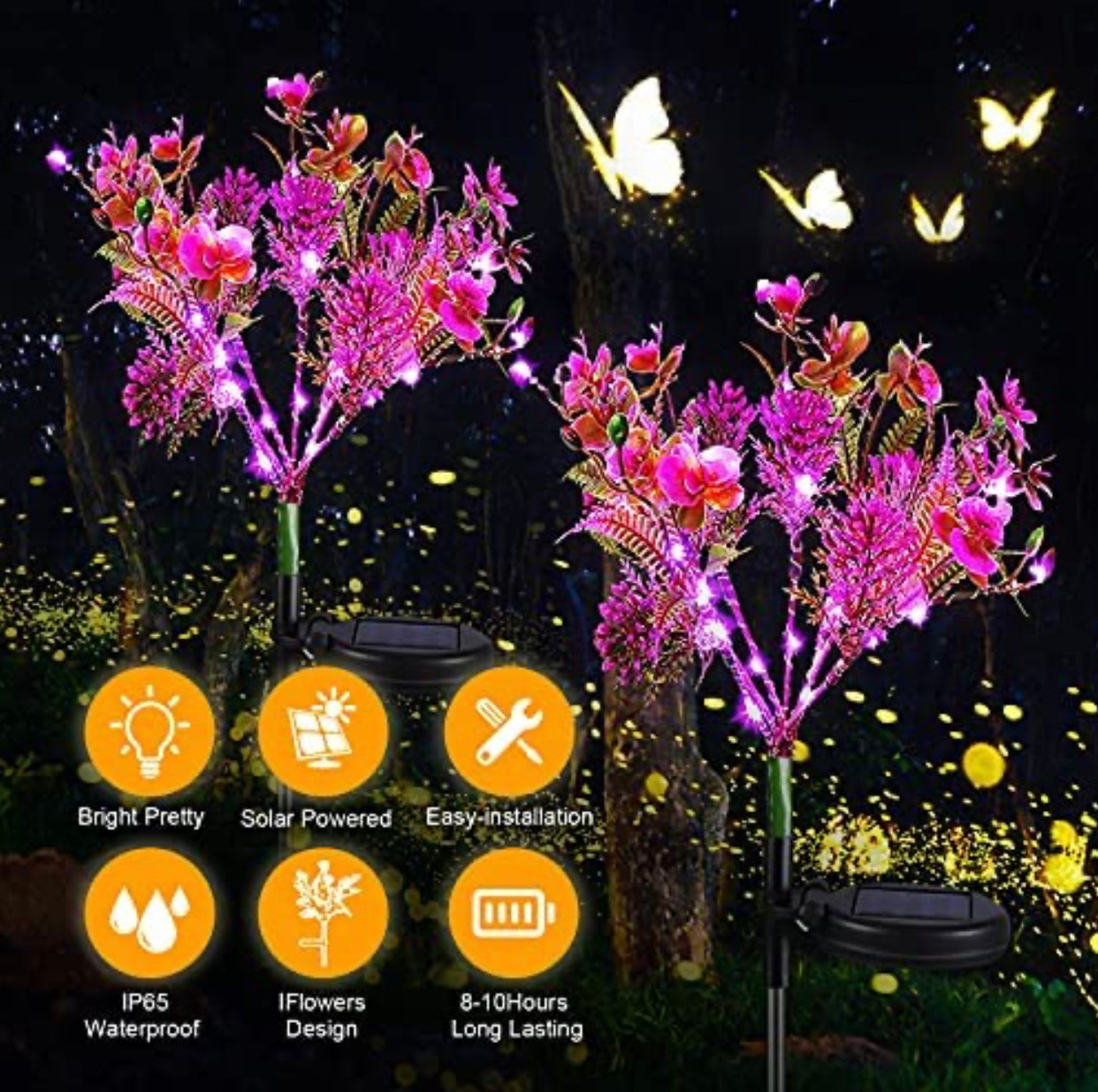 2 Pack - Lighteme Solar Powered Phalaenopsis Flowers Lights Design, Waterproof