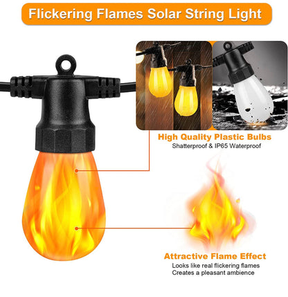 Lighteme 27Ft Solar Flickering LED Bulbs - Solar Panel Powered Hanging String Lights -12 Bulbs