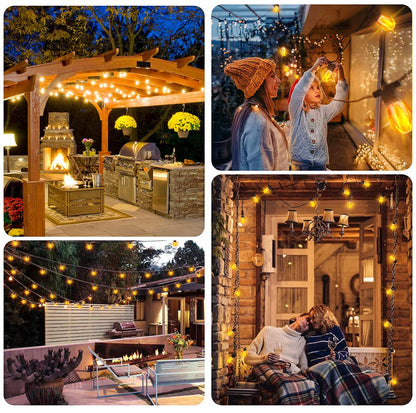 Lighteme 27Ft Solar Flickering LED Bulbs - Solar Panel Powered Hanging String Lights -12 Bulbs