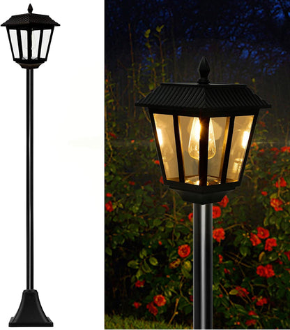 Lighteme 67 Inch Solar Lamp Post Lights, 100 Lumen Solar Powered Vintage Street Lights Outdoor, Warm White LED Edison Bulb Solar Post Light