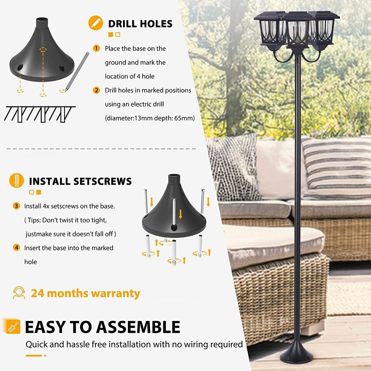 Lighteme Aluminum 74.8“ Outdoor Lamp Post Lights ,3-Head Waterproof Street Lights 60 Lumen