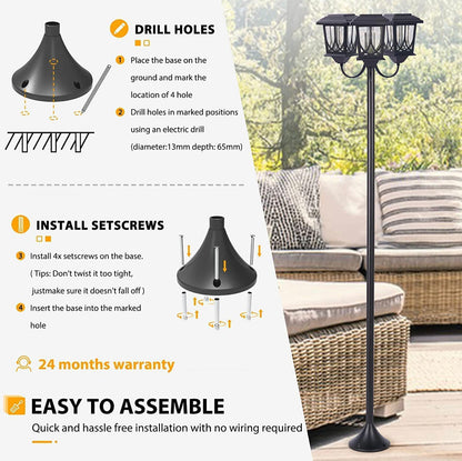 Lighteme Aluminum 74.8“ Outdoor Lamp Post Lights ,3-Head Waterproof Street Lights 60 Lumen