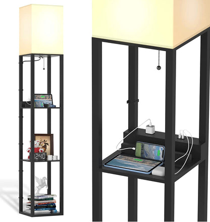 Lighteme Stehlampenladegerät – Regal-Stehlampe mit USB-Ladeanschlüssen und Steckdose 