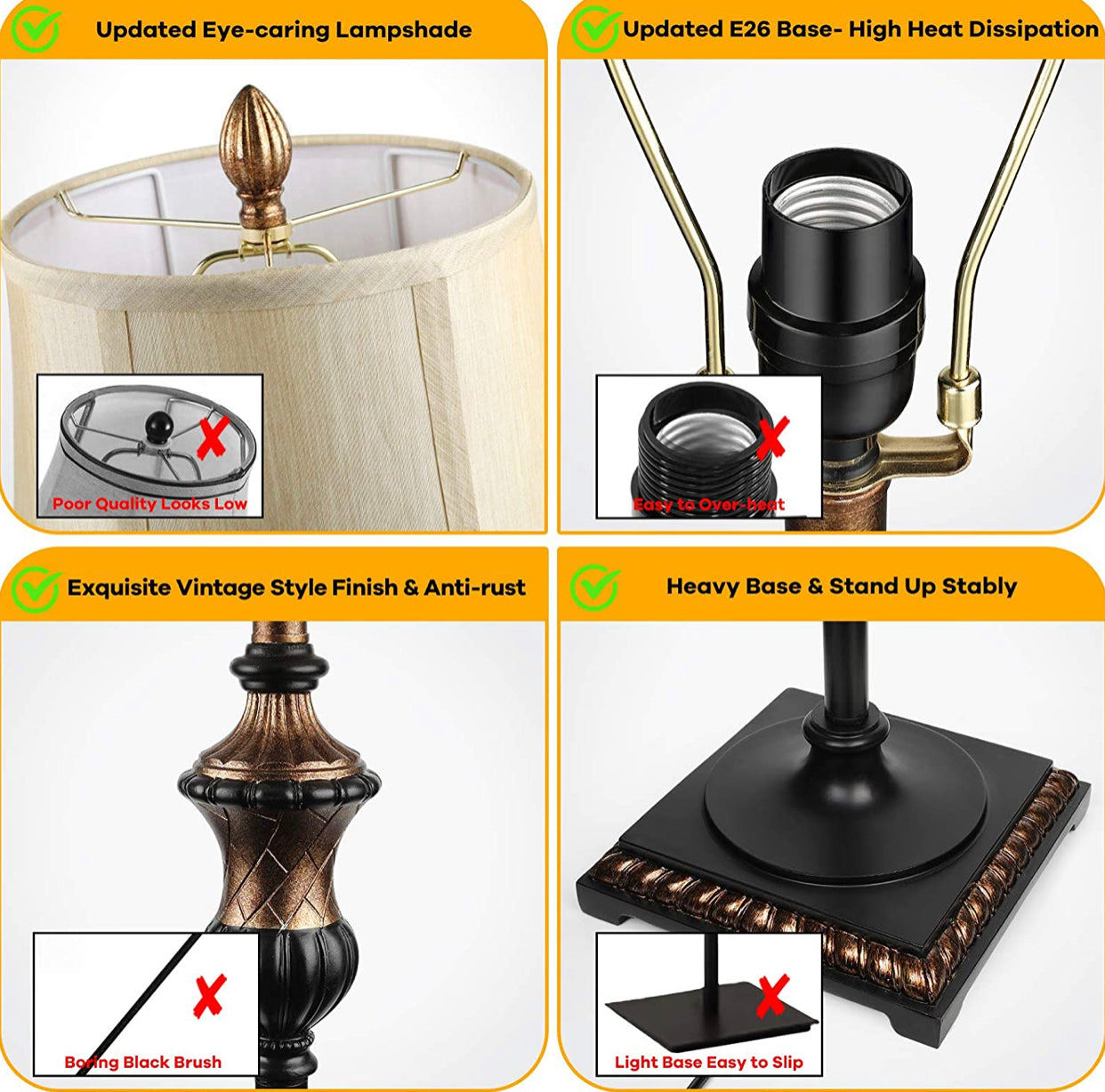 Lighteme - Free Standing Elegant Floor Lamp - Bell Shape Fabric Shade - LED Bulb Included - Bronze