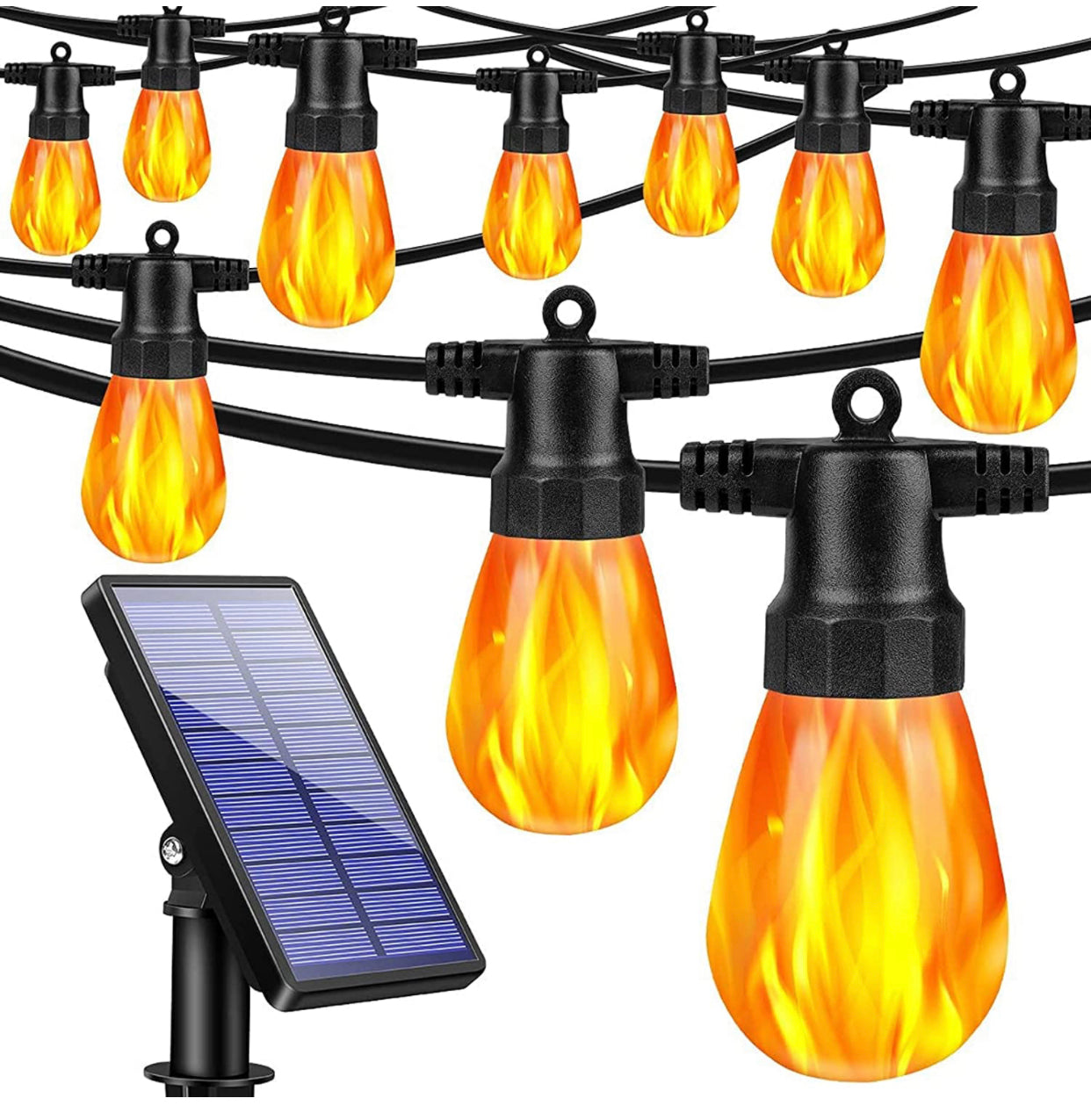 Lighteme 27Ft Solar Flickering LED Bulbs - Solar Panel Powered Hanging String Lights -12 Bulbs