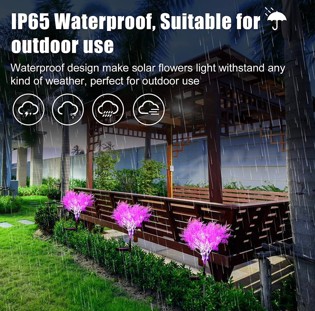 Lot de 2 fleurs solaires Lighteme, motif givre rose, fleurs à énergie solaire, du crépuscule à l'aube 