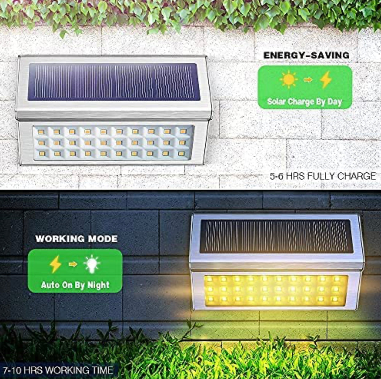 【6 Pack】Lighteme 30 LED Solar Step Lights Outdoor Stainless Steel Bright Solar Deck And Stairs Lights