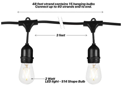 Lighteme 24Ft Plug-In LED Outdoor String Lights Waterproof- Hanging, Dimmable 2W Vintage Edison Bulbs