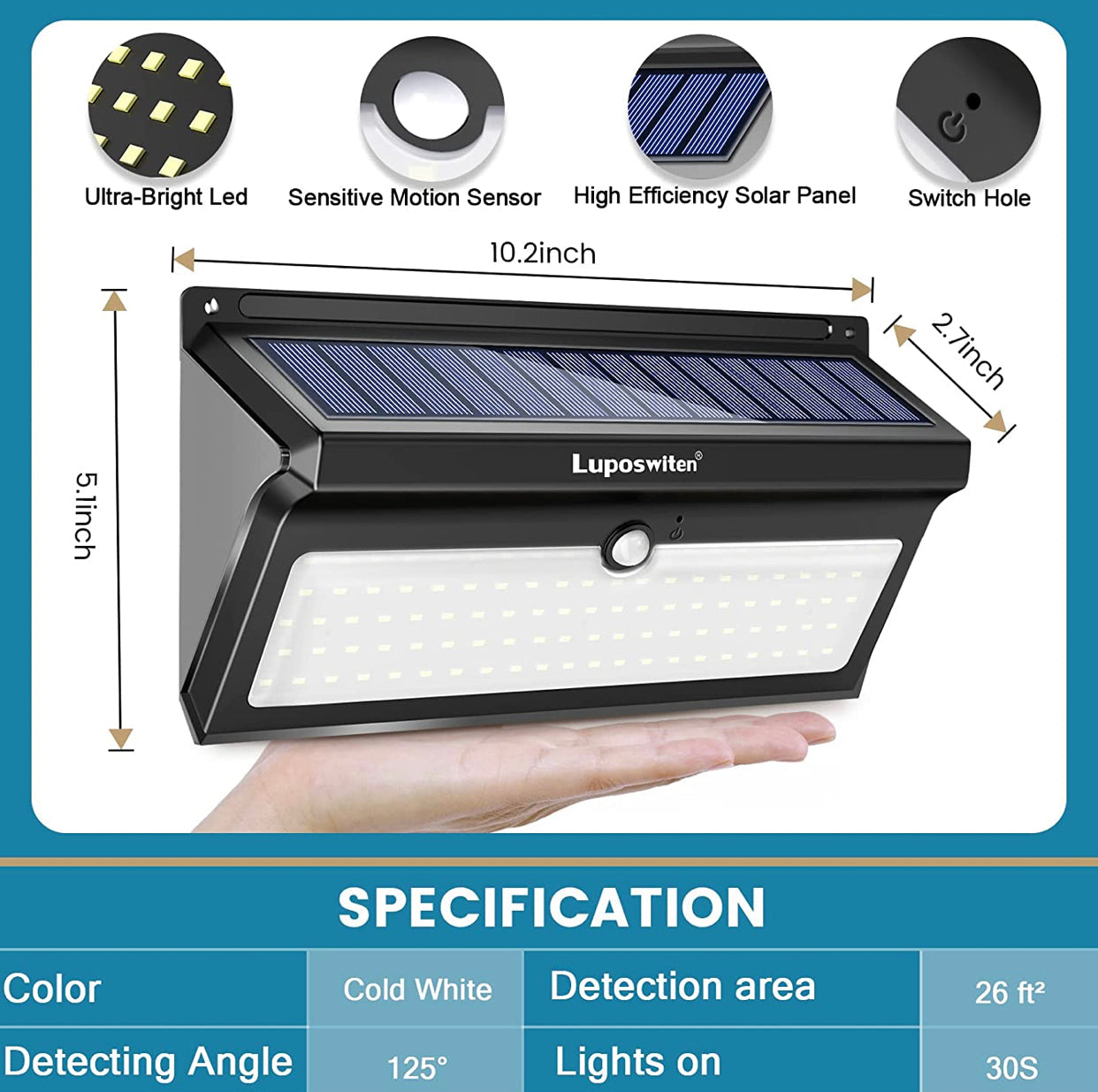 Lighteme Solar Outdoor Lights 100 LED Motion Sensor Solar Security Lights 4-Pack